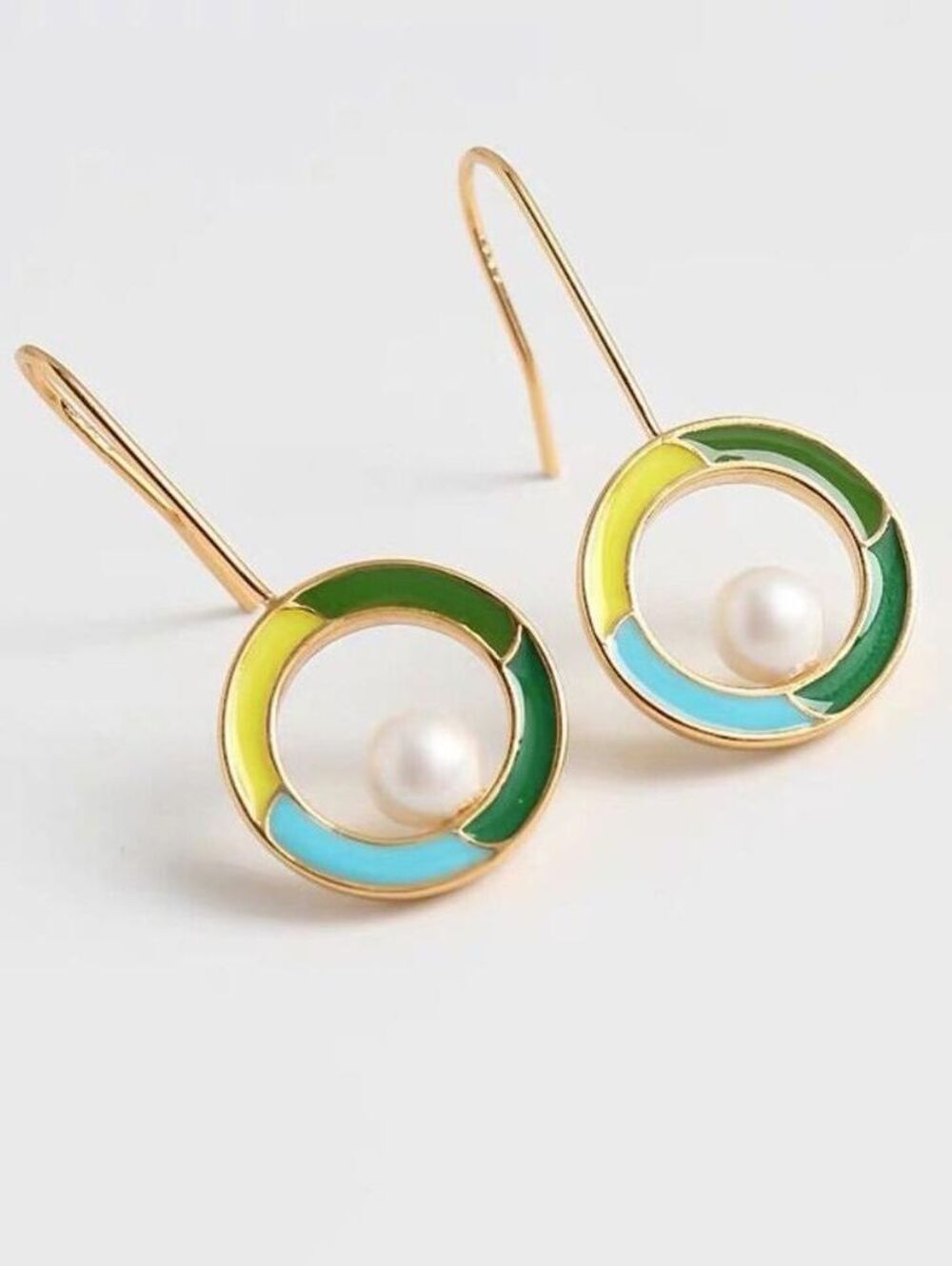 Enamel Colorblock Hooped Earrings
